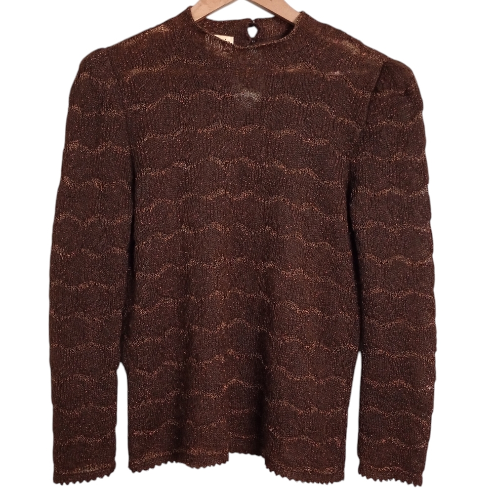 Vintage krizia maglia made in Italy chocolate brown with metallic gold sweater